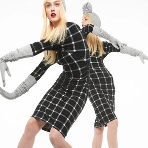 Norma Kamali Plaid Ruched Dress M